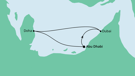 Routenverlauf für Orient ab Abu Dhabi mit AIDAprima am 16.03.21 Routenverlauf für Orient ab Abu Dhabi mit AIDAprima am 16.03.21