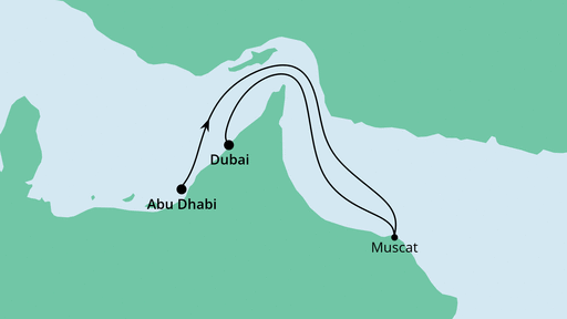 Routenverlauf für Von Abu Dhabi nach Dubai mit AIDAprima am 30.03.21