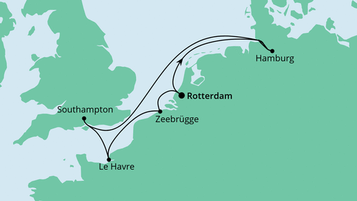 Routenverlauf für Metropolen ab Rotterdam mit AIDAprima am 28.10.21 Routenverlauf für Metropolen ab Rotterdam mit AIDAprima am 28.10.21