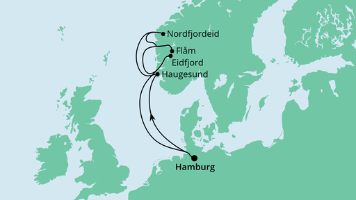 Routenverlauf für Norwegen ab Hamburg mit AIDAprima am 28.05.22 Routenverlauf für Norwegen ab Hamburg mit AIDAprima am 28.05.22