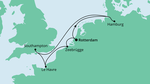 Routenverlauf für Metropolen ab Rotterdam mit AIDAprima am 27.10.22 Routenverlauf für Metropolen ab Rotterdam mit AIDAprima am 27.10.22