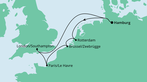 Routenverlauf für Metropolen ab Hamburg mit AIDAprima am 26.11.22 Routenverlauf für Metropolen ab Hamburg mit AIDAprima am 26.11.22