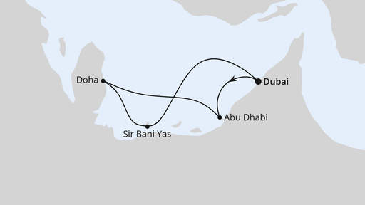 Routenverlauf für Orient ab Dubai 2 mit AIDAprima am 30.12.23 Routenverlauf für Orient ab Dubai 2 mit AIDAprima am 30.12.23
