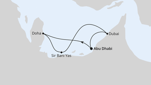 Routenverlauf für Orient ab Abu Dhabi mit AIDAprima am 31.12.23 Routenverlauf für Orient ab Abu Dhabi mit AIDAprima am 31.12.23