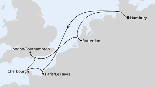Routenverlauf für Metropolen ab Hamburg mit AIDAprima am 11.05.24 Routenverlauf für Metropolen ab Hamburg mit AIDAprima am 11.05.24