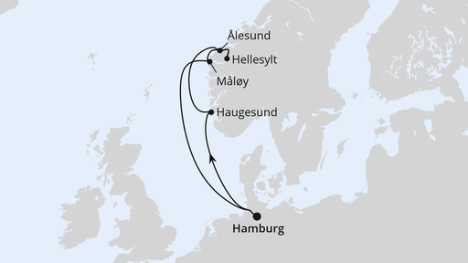 Routenverlauf für Norwegen ab Hamburg mit AIDAprima am 01.06.24 Routenverlauf für Norwegen ab Hamburg mit AIDAprima am 01.06.24