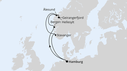 Routenverlauf für Norwegen ab Hamburg mit AIDAprima am 29.06.24