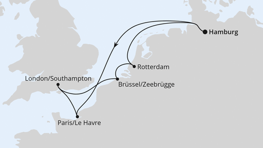 Routenverlauf für Metropolen ab Hamburg mit AIDAprima am 03.08.24 Routenverlauf für Metropolen ab Hamburg mit AIDAprima am 03.08.24