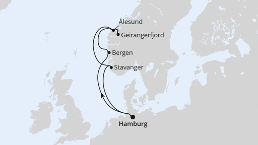 Routenverlauf für Norwegen ab Hamburg mit AIDAprima am 05.10.24