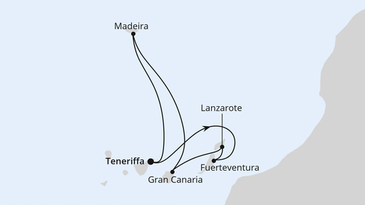 Routenverlauf für Kanaren & Madeira ab Teneriffa mit AIDAprima am 16.04.25 Routenverlauf für Kanaren & Madeira ab Teneriffa mit AIDAprima am 16.04.25