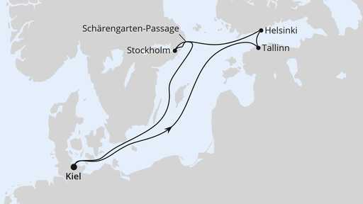 Routenverlauf für Ostsee ab Kiel mit AIDAprima am 08.11.25 Routenverlauf für Ostsee ab Kiel mit AIDAprima am 08.11.25