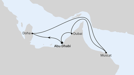 Routenverlauf für Orient mit Oman ab Abu Dhabi mit AIDAprima am 23.11.25