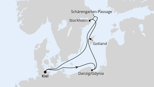 Routenverlauf für Weihnachtsmärkte in Schweden & Danzig ab Kiel mit AIDAprima am 04.12.25 Routenverlauf für Weihnachtsmärkte in Schweden & Danzig ab Kiel mit AIDAprima am 04.12.25