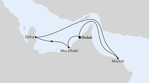 Routenverlauf für Orient mit Oman ab Dubai 1 mit AIDAprima am 06.12.25