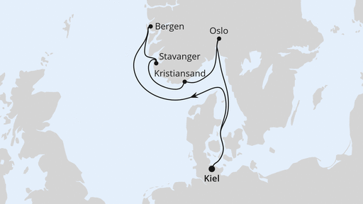 Routenverlauf für Südnorwegen ab Kiel mit AIDAprima am 29.03.26