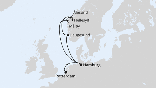 Routenverlauf für Norwegen ab Rotterdam mit AIDAprima am 30.05.24 Routenverlauf für Norwegen ab Rotterdam mit AIDAprima am 30.05.24