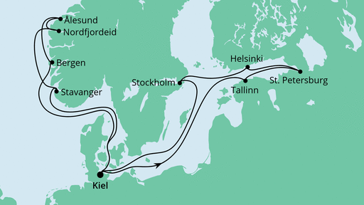 Routenverlauf für Norwegen & Ostsee 1 mit AIDAprima am 06.06.20 Routenverlauf für Norwegen & Ostsee 1 mit AIDAprima am 06.06.20