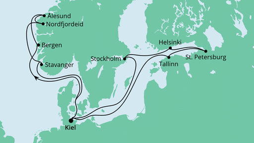 Routenverlauf für Norwegen & Ostsee 2 mit AIDAprima am 13.06.20