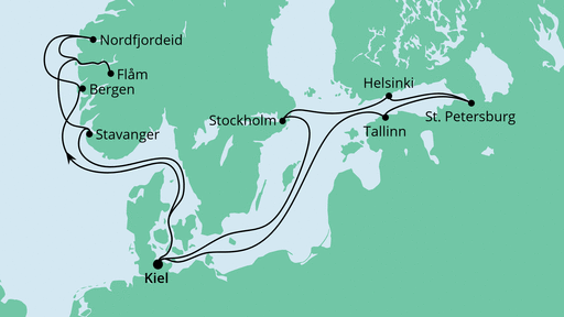 Routenverlauf für Norwegen & Ostsee 2 mit AIDAprima am 11.07.20 Routenverlauf für Norwegen & Ostsee 2 mit AIDAprima am 11.07.20