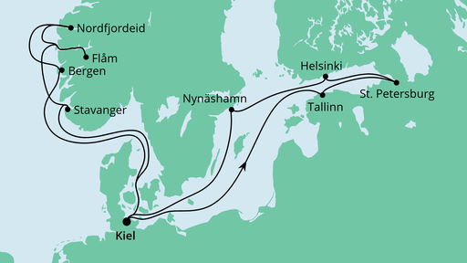 Routenverlauf für Norwegen & Ostsee 1 mit AIDAprima am 01.08.20 Routenverlauf für Norwegen & Ostsee 1 mit AIDAprima am 01.08.20