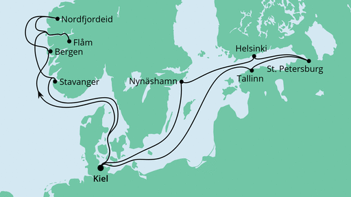 Routenverlauf für Norwegen & Ostsee 2 mit AIDAprima am 08.08.20 Routenverlauf für Norwegen & Ostsee 2 mit AIDAprima am 08.08.20
