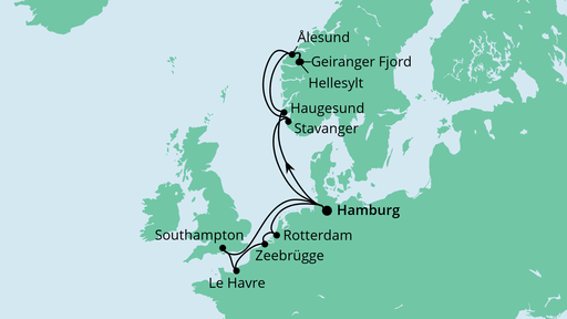 Routenverlauf für Große Ahoi Tour ab Kiel mit AIDAprima am 21.08.21 Routenverlauf für Große Ahoi Tour ab Kiel mit AIDAprima am 21.08.21