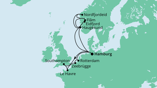 Routenverlauf für Metropolen & Norwegen mit AIDAprima am 21.05.22