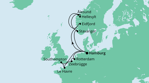 Routenverlauf für Metropolen & Norwegen mit AIDAprima am 11.06.22