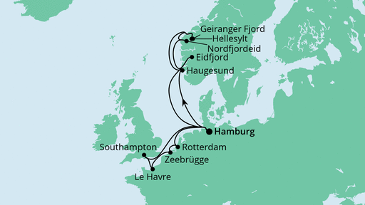 Routenverlauf für Metropolen & Norwegen mit AIDAprima am 17.09.22 Routenverlauf für Metropolen & Norwegen mit AIDAprima am 17.09.22