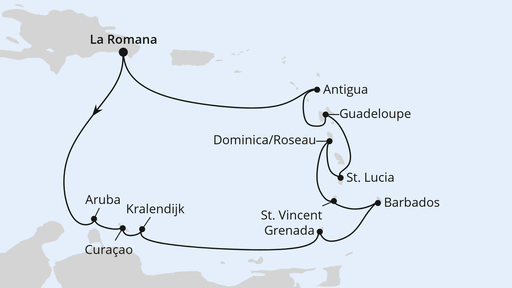 Routenverlauf für Karibische Inseln ab Dominikanische Republik mit AIDAprima am 03.02.28