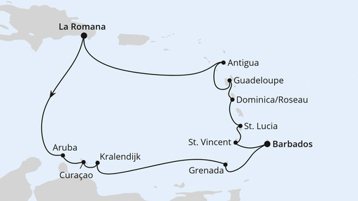 Routenverlauf für Karibische Insel-Rundreise mit AIDAprima am 20.01.28