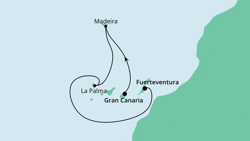 Routenverlauf für Kurzreise nach Madeira mit AIDAsol am 13.11.22 Routenverlauf für Kurzreise nach Madeira mit AIDAsol am 13.11.22