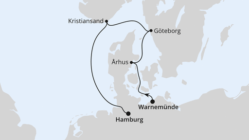 Routenverlauf für Kurzreise nach Skandinavien 2 mit AIDAsol am 16.04.23 Routenverlauf für Kurzreise nach Skandinavien 2 mit AIDAsol am 16.04.23