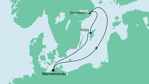 Routenverlauf für Ahoi Tour ab Warnemünde 4 mit AIDAsol am 18.07.21