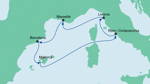 Routenverlauf für Perlen am Mittelmeer 3 mit AIDAsol am 15.02.20 Routenverlauf für Perlen am Mittelmeer 3 mit AIDAsol am 15.02.20