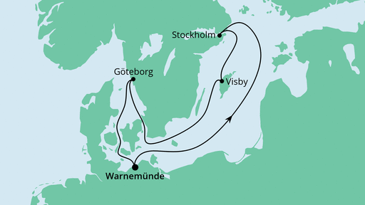 Routenverlauf für Ahoi Tour ab Warnemünde 3 mit AIDAsol am 04.09.21 Routenverlauf für Ahoi Tour ab Warnemünde 3 mit AIDAsol am 04.09.21