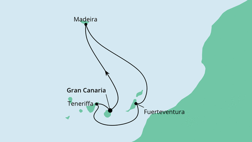 Routenverlauf für Kanaren & Madeira mit AIDAsol am 05.02.23