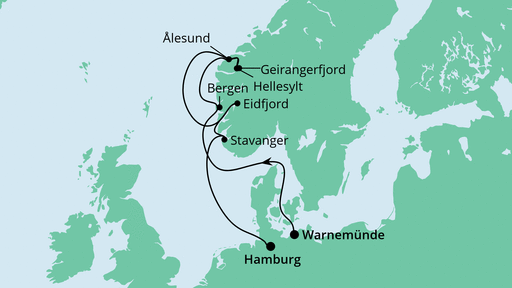 Routenverlauf für Norwegen ab Hamburg mit AIDAsol am 19.10.23