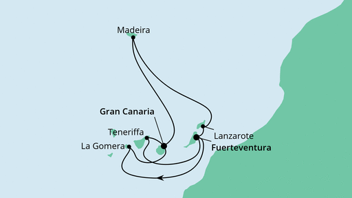Routenverlauf für Kanarische Inselwelt & Madeira mit AIDAsol am 25.11.22