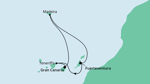 Routenverlauf für Kanarische Inselwelt & Madeira mit AIDAsol am 23.12.22