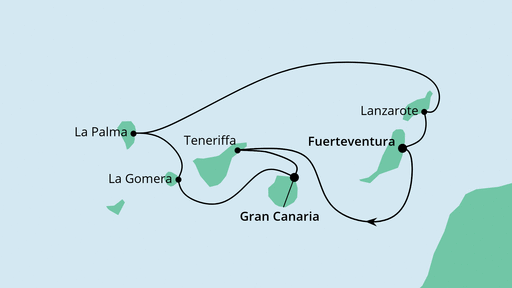 Routenverlauf für Kanarische Inselwelt mit La Gomera mit AIDAsol am 10.03.23 Routenverlauf für Kanarische Inselwelt mit La Gomera mit AIDAsol am 10.03.23