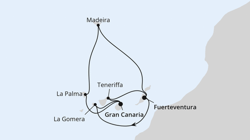 Routenverlauf für Kanarische Inselwelt & Madeira mit AIDAsol am 11.02.28