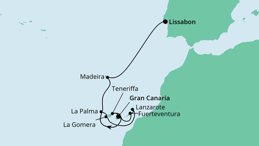 Routenverlauf für Von Gran Canaria nach Lissabon mit AIDAsol am 26.03.23