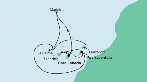 Routenverlauf für Große Kanaren-Rundreise & Madeira mit AIDAsol am 13.11.22 Routenverlauf für Große Kanaren-Rundreise & Madeira mit AIDAsol am 13.11.22