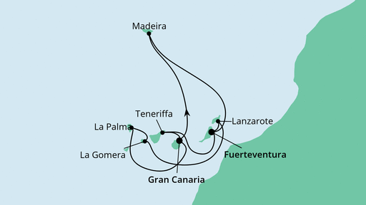 Routenverlauf für Große Kanaren-Rundreise & Madeira mit AIDAsol am 19.03.23