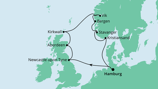 Routenverlauf für England, Schottland & Norwegen mit AIDAsol am 23.05.23 Routenverlauf für England, Schottland & Norwegen mit AIDAsol am 23.05.23