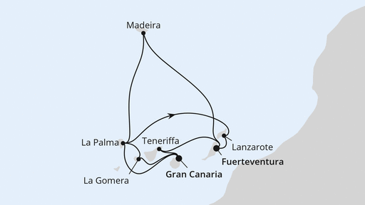 Routenverlauf für Große Rundreise Kanaren & Madeira mit AIDAsol am 23.01.28