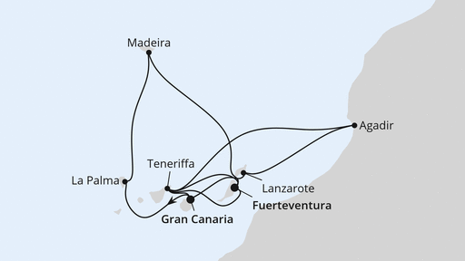 Routenverlauf für Kanaren, Madeira & Marokko mit AIDAsol am 30.01.28