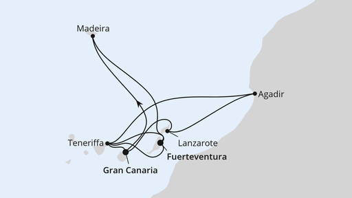 Routenverlauf für Kanaren, Madeira & Marokko mit AIDAsol am 27.02.28