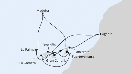 Routenverlauf für Kanaren, Madeira & Marokko mit AIDAsol am 05.03.28